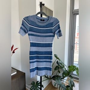 knit mix dress Crochet Stripe Knit Eyelet Mix Midi Dress – MOD&SOUL main image 1